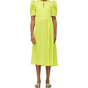 Stine Goya Bed To Babylon Kori Dress Drape Front Puff Sleeves Pleated Yellow M